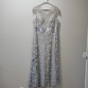 Silver Long Lace Evening Gown